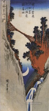 un puente sobre un profundo desfiladero Utagawa Hiroshige Ukiyoe Pinturas al óleo